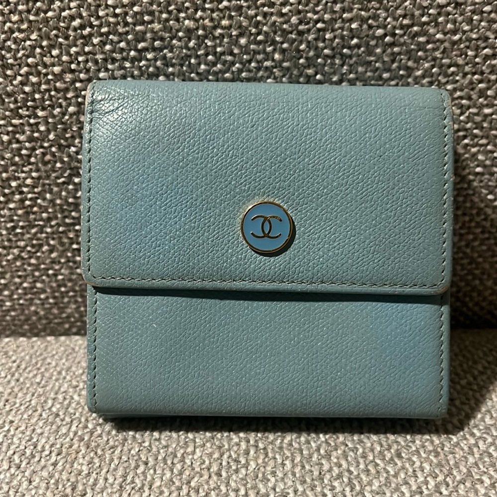 Chanel Compact Wallet Baby Blue Authentic Vintage